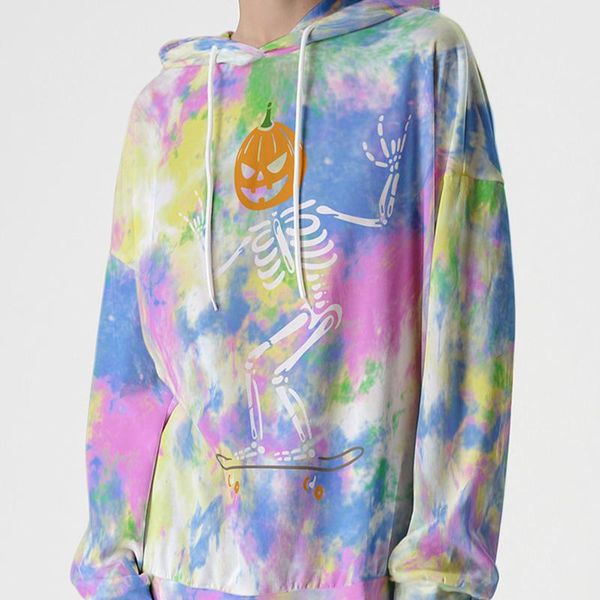 

women's hoodies & sweatshirts tie dye punk goth y2k aesthetic pumpkin skull sweatshirt plus size kawaii clothes for teens streetwear ca, Black