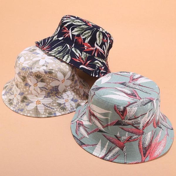 

fashion flower printing bucket hat women summer panama fisherman hats foldable sunshade cap street trend flat wide brim, Blue;gray