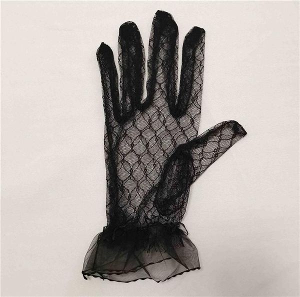 

five fingers gloves lace mesh wrist bridal glove batcave goth punk rock lolita harajuku stage party costume, Blue;gray