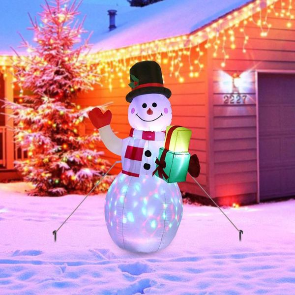 Decoração de festa 1,5m Boneco de neve inflável incandescente Feliz Natal ao ar livre LED luz acima do ano gigante 2022