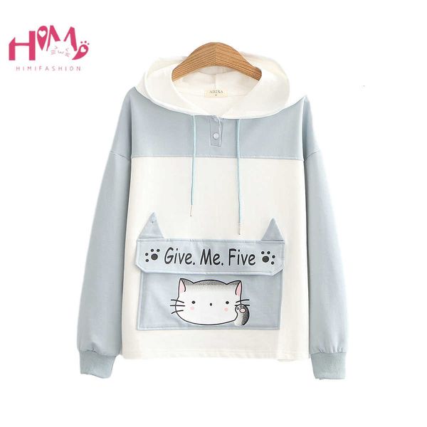 

women's fur & faux himifashion cute hoodies for teen girls women autumn kawaii cat graphic casual pink hooded sweatshirt fall cart, Black