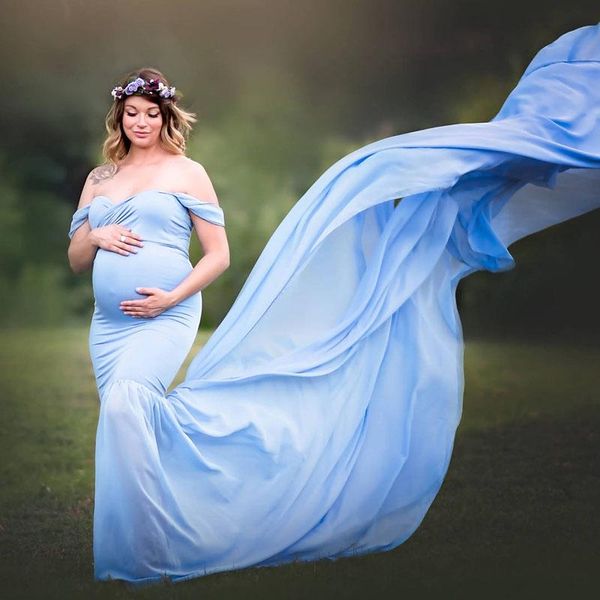

maternity dresses long tail for po shoot pography props maxi pregnant women clothes pregnancy dress, White