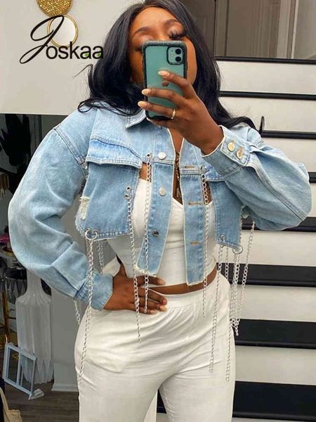 

joskaa - women's light blue twill denim asymmetric blouse, long sved backls chain et, 2021, Black;brown