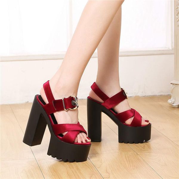 

sandals hollow 2021 fish mouth thick heel platform high women's super cross strapping sandal for woman stilettos pole dance, Black