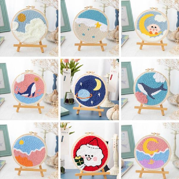 

other arts and crafts punch needle embroidery kit with yarn for beginner threads hoop diy sewing craft needlework wool work home decor