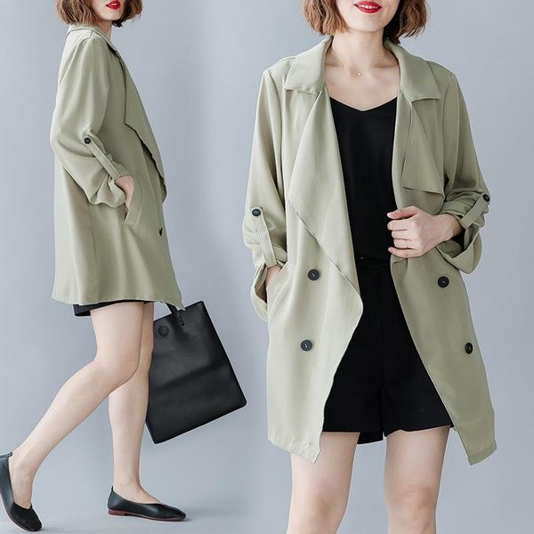 

women's trench coats abrigos mujer large size coat cardigan autumn green outwear invierno korean loose windbreaker overcoat z289, Tan;black