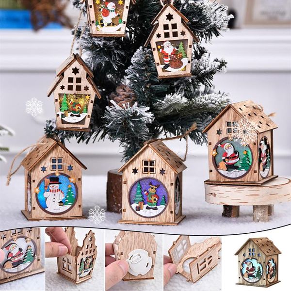 

decorative objects & figurines christmas led light wooden house luminous cabin merry tree decorations for home xmas ornaments diy gift #50g