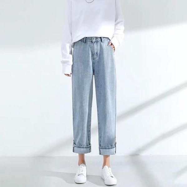 

woman jeans high waist clothes wide leg denim clothing blue streetwear vintage quality 2021 fashion straight pants women's