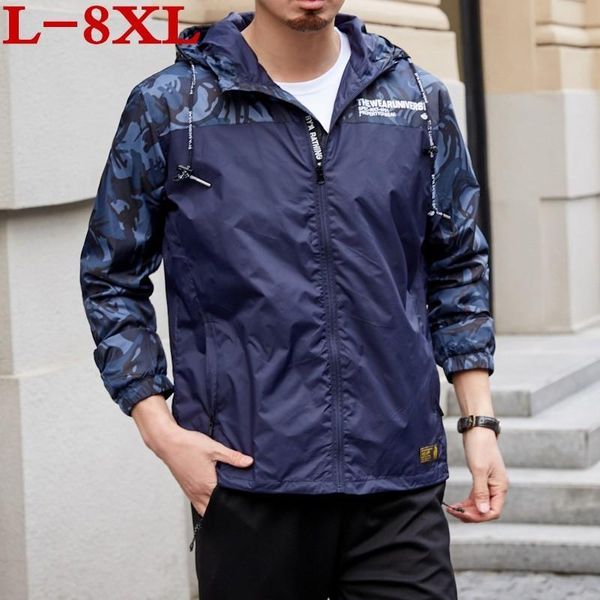 

men's jackets 8xl 7xl 6xl spring autumn 2021 fashion loose fit young men hooded jacket thin brand casual windbreaker quality, Black;brown