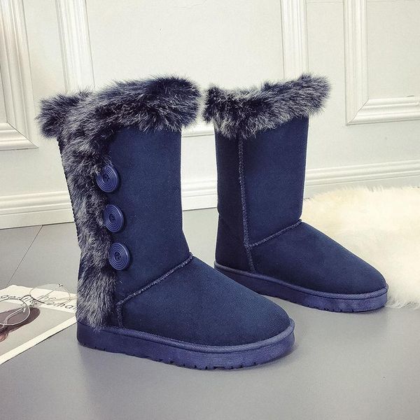

boots plus velvet women winter snow non-slip cotton buckle mid-high ladies flat, Black