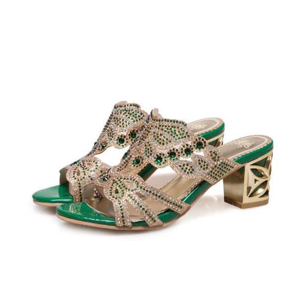 

slippers pqecfs big size 32-46 summer fashion women solid sweet crystal heels sandals 2 colors, Black