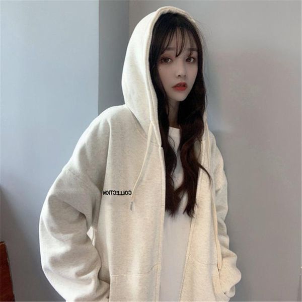 

women's hoodies & sweatshirts solid white jacket loose autumn zipper rock coat women casual oversize tracksuit hoody female funny hara, Black