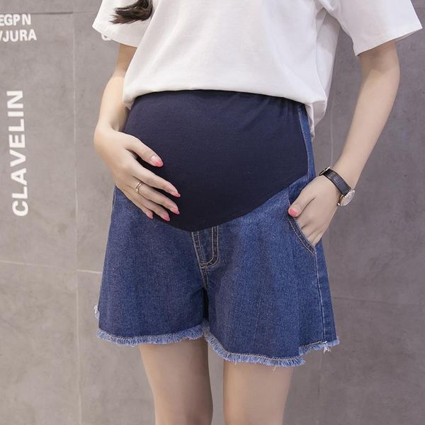 

maternity bottoms jeans shorts solid color cropped denim pants belly support abdomen elastic waist trousers, White