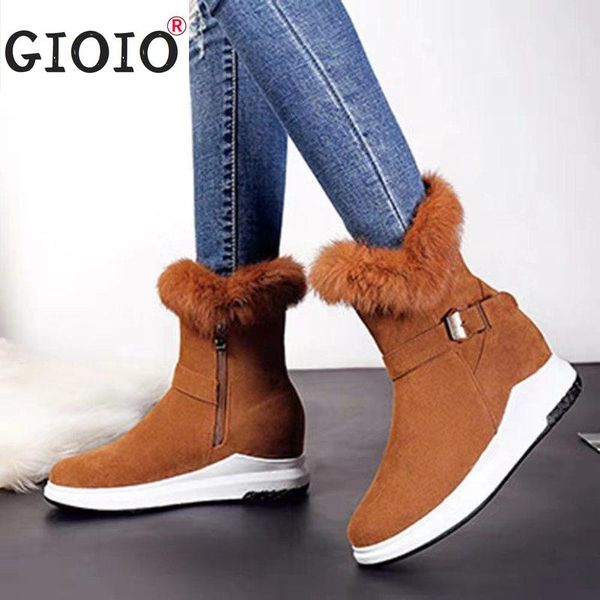 

boots plush women winter warm snow faux suede ankle female internal increase botas mujer shoes woman, Black
