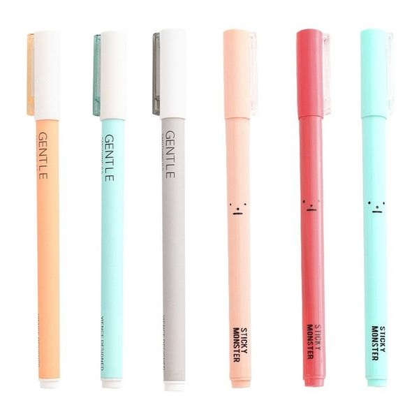 

6pcs gentle gel pen set 0.5mm ballpoint black color ink refill signature writing cute monster office school supplies f958 pens