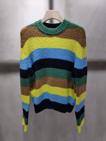 

rainbow gradient round neck pullover mohair sweater, White;black