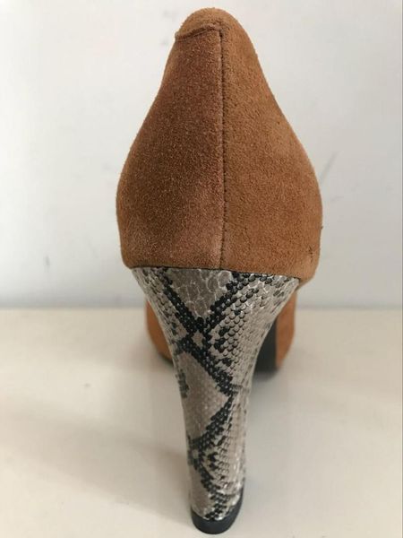 

brown office lady sandals high heel women shoes suede lambskin square snake skin covered metal, Black