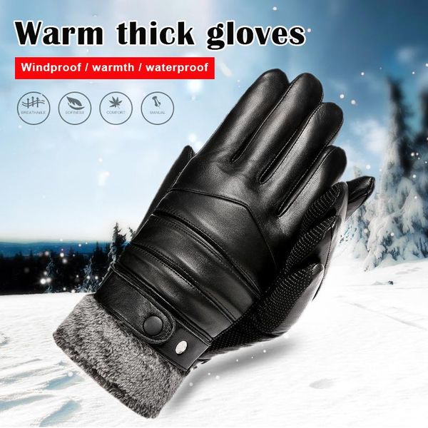 

cycling gloves men winter warm pu leather for riding cold-proof plus velvet thick windproof touchscreen motorcycle glove n66, Black