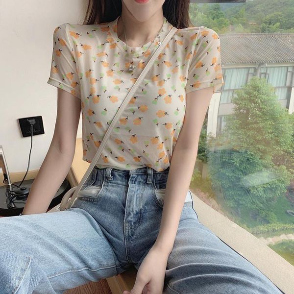 

women's t-shirt casual loose flower mesh short sleeve tshirts japan kawaii ulzzang female sweet lovely harajuku tshirt for women, White