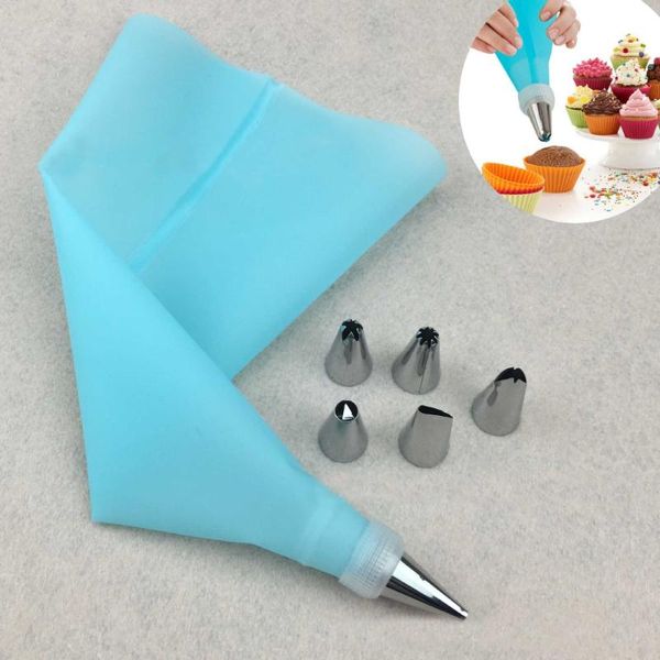 

baking & pastry tools diy cake decorating tips set 8 pcs/set silicone icing piping cream bag + 6 stainless steel nozzle 1 converter