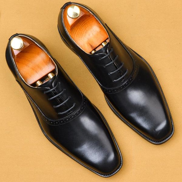 

lacing mens formal shoes genuine leather size 6 office business wedding brogue oxford shoe black blue square head men dress