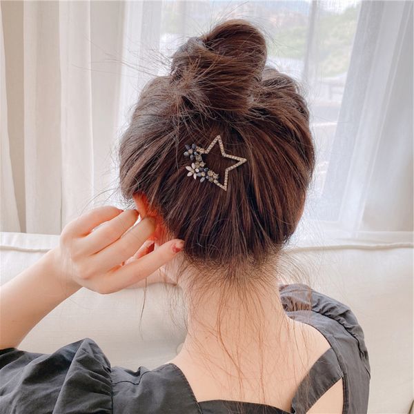

korean women's flower clip rhinestone hairpin spring horsetail bangs headdress, Golden;silver