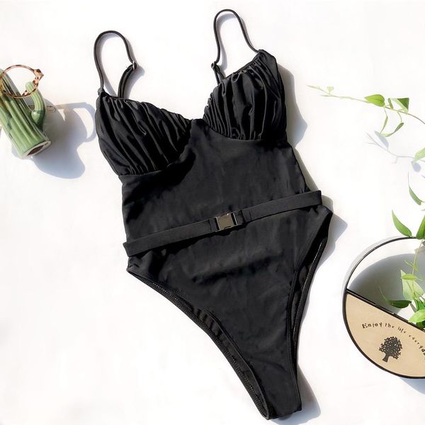

bust ruched bla swimsuit ladies belt one piece swimsuit summer beach wear solid swimwear women bathing suit swimmingby air