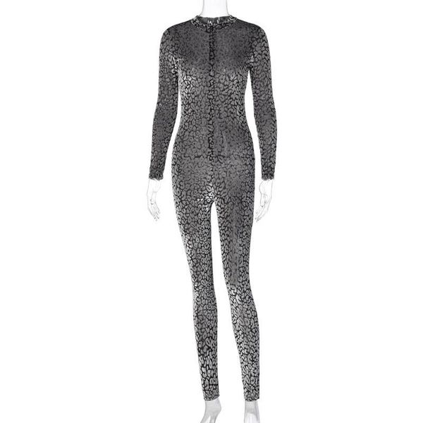 

european and american foreign trade women's 2021 autumn/winter fashion trend half-open zipper long sleeve slim jumpsuit jumpsuits & rom, Black;white