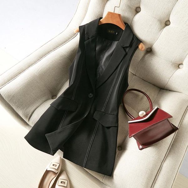 

women's vests woman black long vest coat office ladies waistcoat sleeveless blazer single button autumn elegant jacket aq751, Black;white