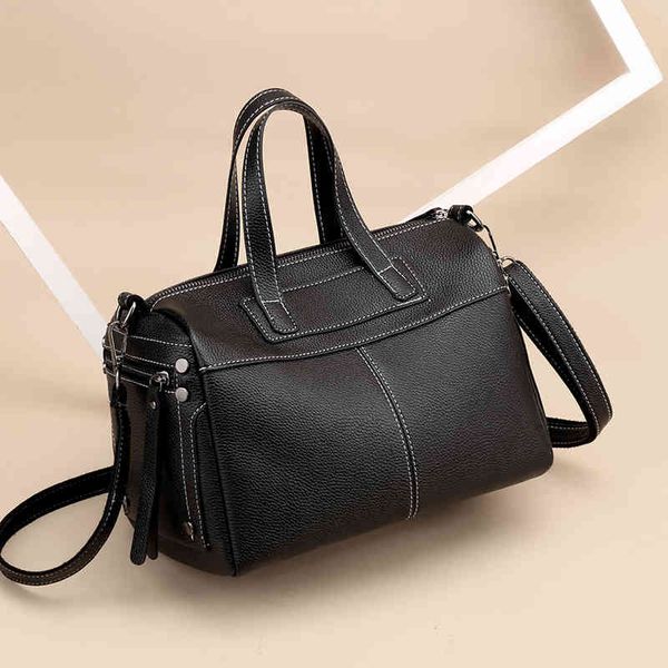 

2021 premium soft leather women's messenger bag versatile boston shoulder pillow handbag
