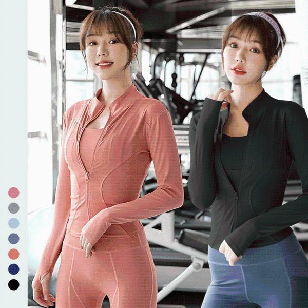 

yoga jaclet outfits for women sports wear long sleeves zipper autumn jacket fitness running, White;red