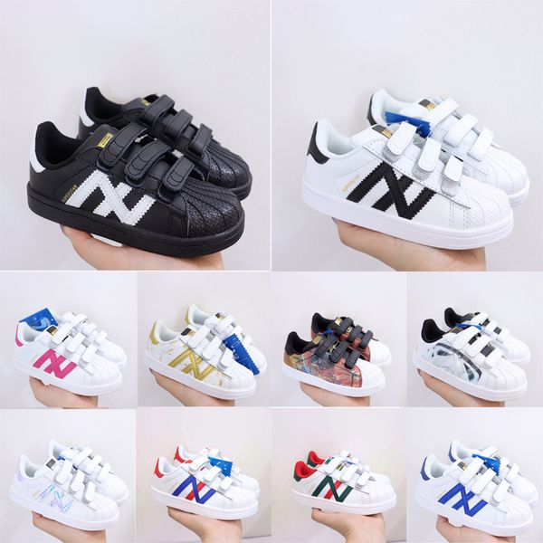 

children superstar classics outdoor jogging shoes boy girl sport shoe kids hook loop sneaker youth running footwear, Black