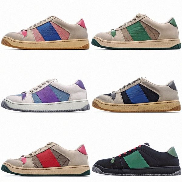 

luxury designer shoes sale man women guccy screener leather sneaker letter pattern green red stripe sport white gucci guccie casual distress, Black