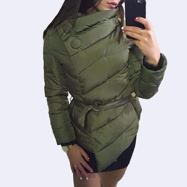 

women's trench coats 2021 winter women casual jacket female solid high neck parka bandage warm coat overcoat, Tan;black