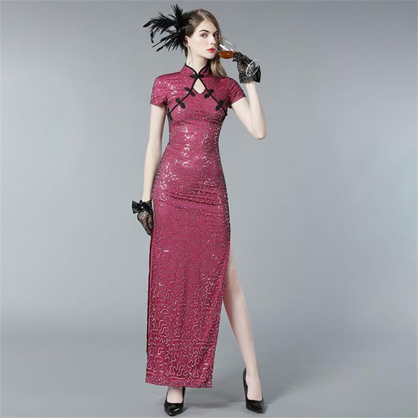 

ethnic clothing traditional chinese wedding dresses for women style lace toast modified dress slim long cheongsam, Red