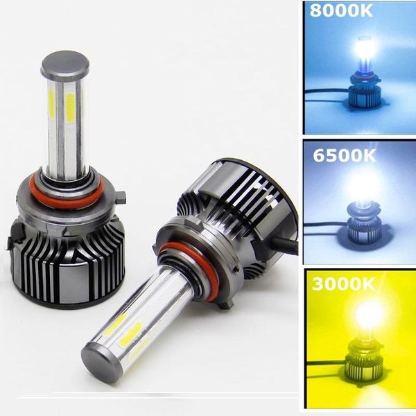 

car headlights 6 sides 60w led h7 9004 9007 h13 360Â° bright 3000k+8000k+6500k auto 12v h11 h4 headlight