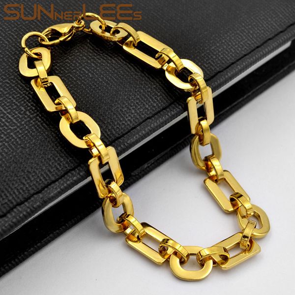 

sunnerlees 316l stainless steel bracelet 8mm geometric link chain gold color high polished men women jewelry gift sc176 b, Black