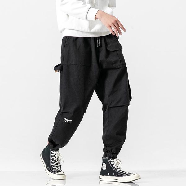 

streetwear mens joggers pants cotton casual cargo 2021 spring ankle-length trousers men men's, Black