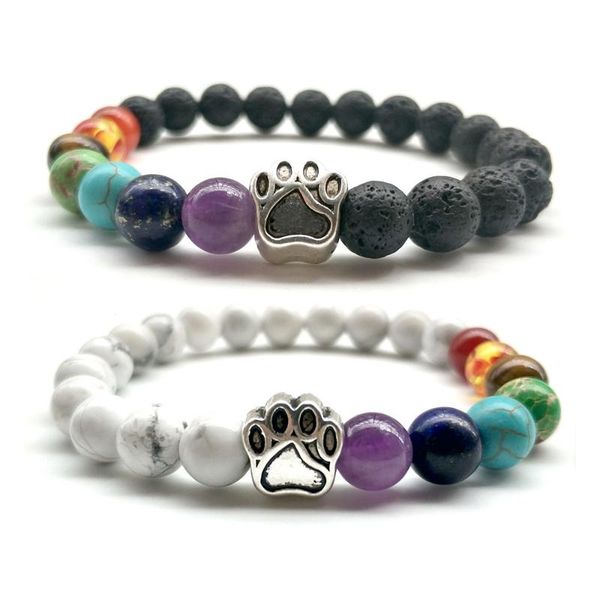 

beaded, strands 8mm howlite lava stone dog charm bracelets 7 chakra healing balance beads reiki buddha prayer bracelet jewelry, Black