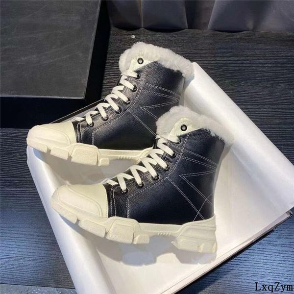 

boots 2021 arrival british business casual style deluxe genuine leather female winter wool sneakers all match brands, Black