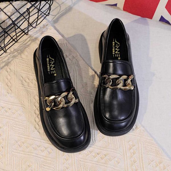 

lefu sho women's 2021 autumn winter england one foot single shoe thick heel small leather increased soled muffin