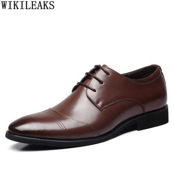 

leather oxford shoes for men business male dress designer brown los zapatos de hombre, Black
