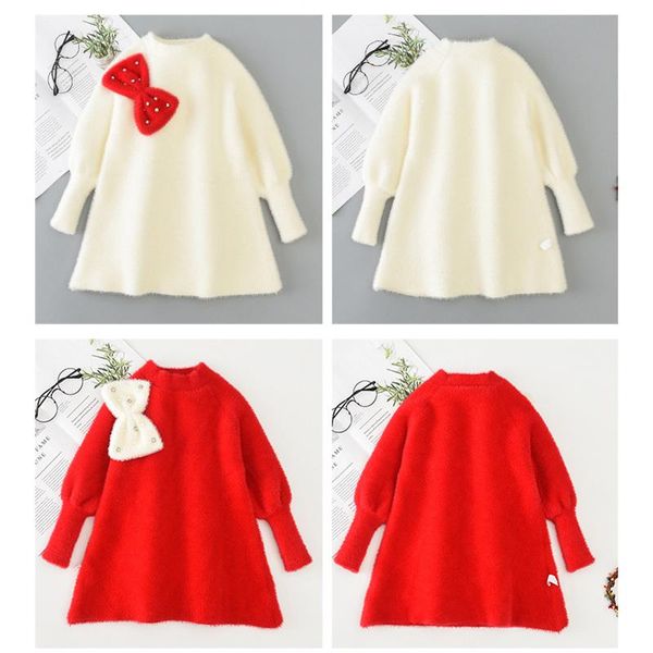 

baby girl's clothes knit lantern sleeve sweater skirt bow thick warm dress sweet water velvet fairy cardigan, Blue