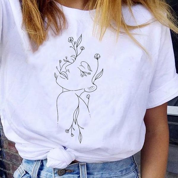 

graphic flower 90s kawaii face women t shirts trend style cute fashion girl lady print female clothes tees shirt, White