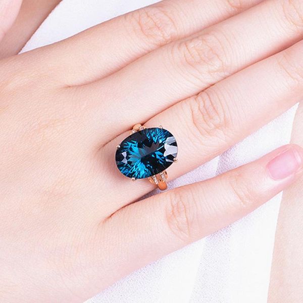 

cluster rings fashion peacock blue crystal sapphire gemstones diamonds for women rose gold color bague jewelry party accessory gifts, Golden;silver