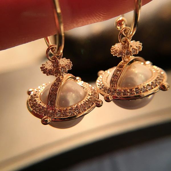 

dangle & chandelier white pearl planet ball design s925 drop earrings women gold color vintage retro pendant luxury accessories, Silver