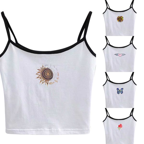 

women's vest straps 2021 slim butterfly rose navel exposed u-shaped versatile sling, White