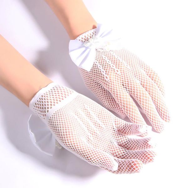 

women lace mesh gloves ladies white wrist large bow knot marriage glove party cosplay accessories fishnet five fingers, Blue;gray