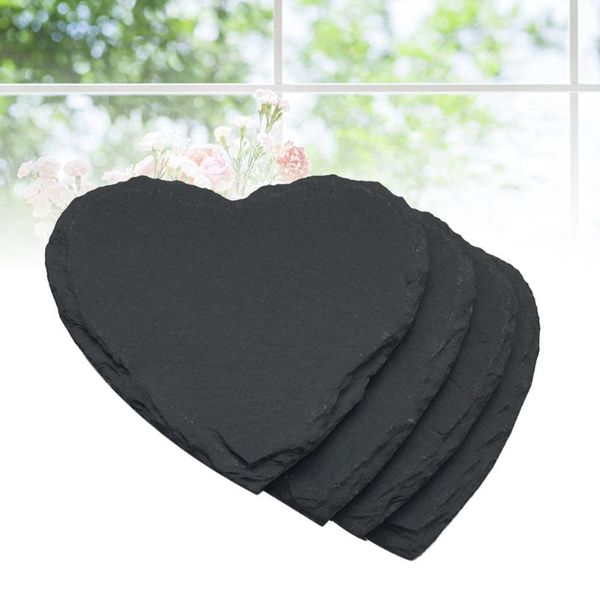 

mats & pads 4pcs heart slate coasters cup for drinks beverages glasses (black)