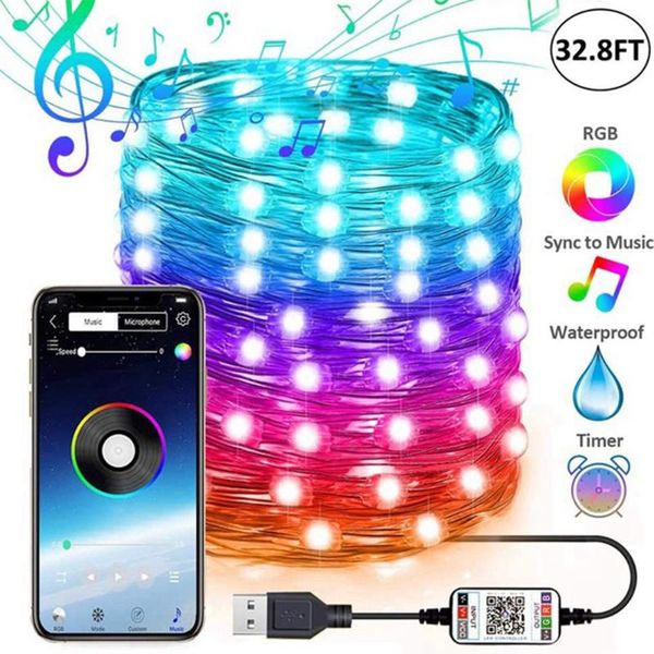 

strips fairy lights led string for garland christmas tree decor bluetooth remote control rgb lighting wedding party